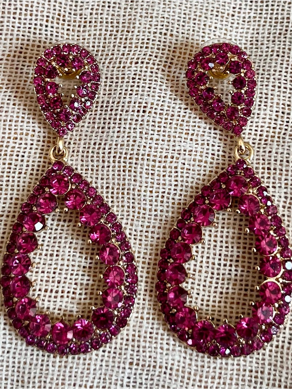 Elegant Hot Pink Teardrop Crystal Drop Earrings - Women Jewelry